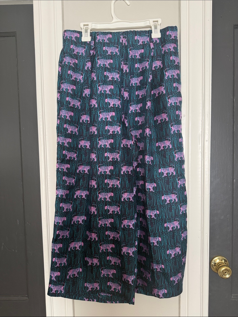 J. Crew 100% silk pants Purple Tigers on Dark Teal